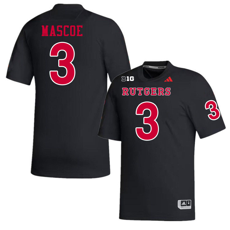 Men #3 Bo Mascoe Rutgers Scarlet Knights 2024 College Football Jerseys Stitched-Black